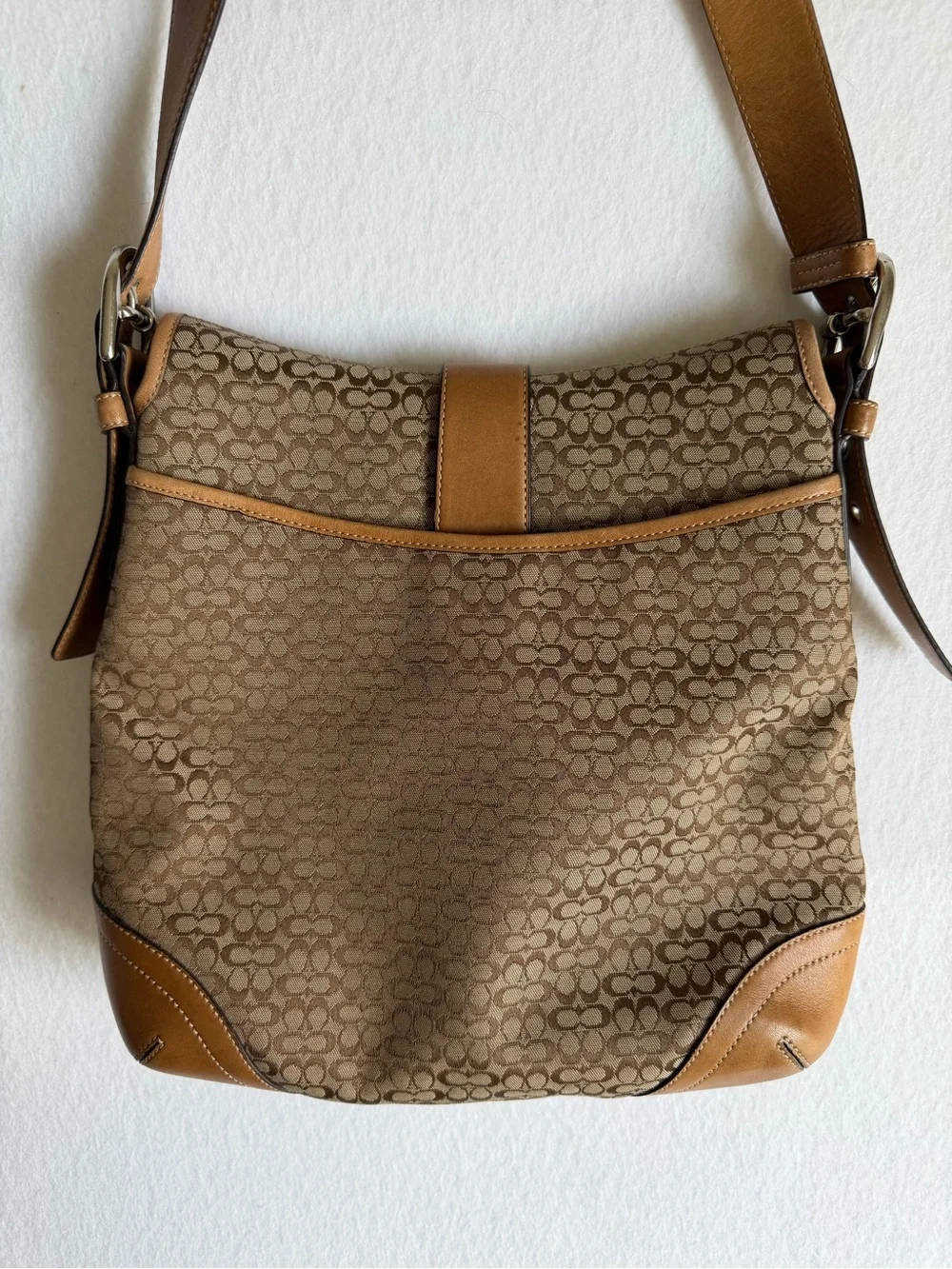 Vintage Coach Soho Signature Flap Shoulder Bag 6376 Khaki Jacquard Y2K leather